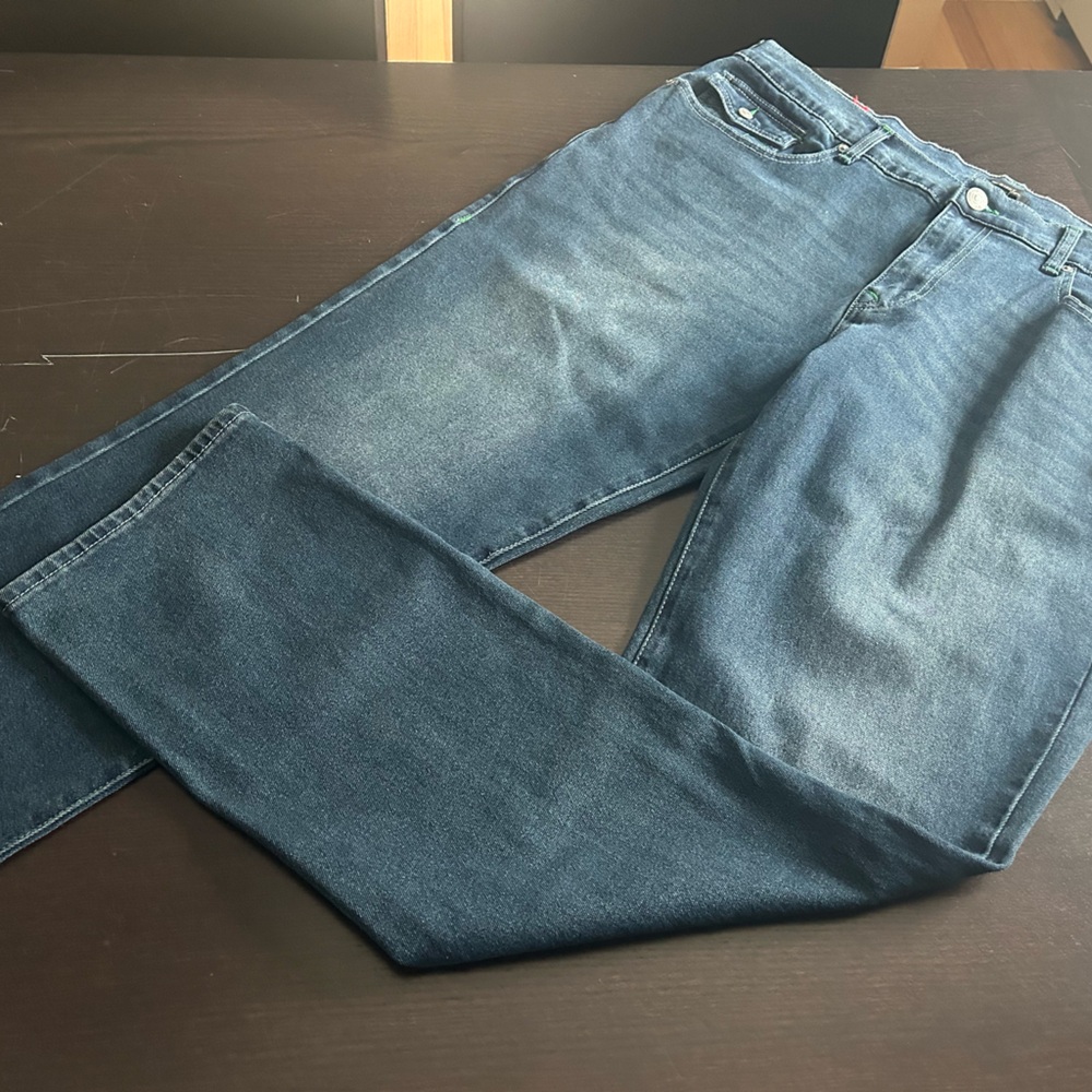 NWT True Religion Ricky Relaxed Straight Jeans Mens 38x34 Dark Flap Pockets